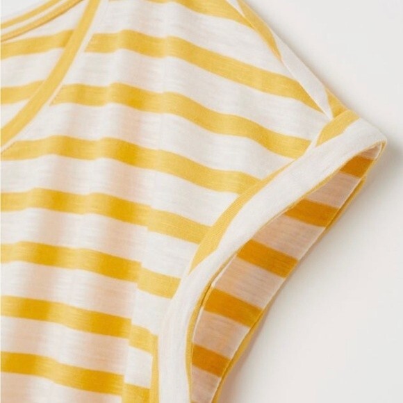 H&M Yellow and White Striped Jersey Dress - Elastic Waist - Size Medium - Picture 12 of 12